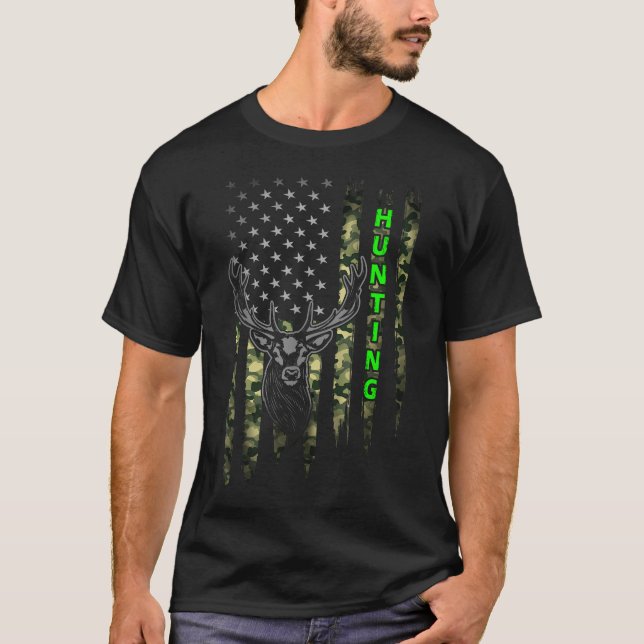 Camiseta Patriotic Whitetail Buck Deer Hunting Americano (Frente)