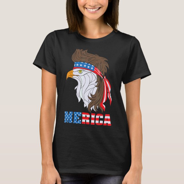 Camiseta Patriótica Águia 4 de julho Bandeira Americana Mer (Frente)