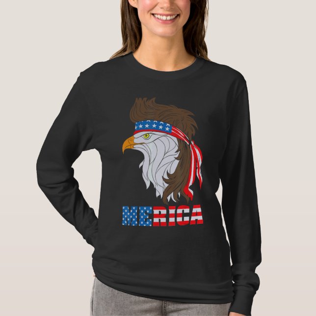 Camiseta Patriótica Águia 4 de julho Bandeira Americana Mer (Frente)