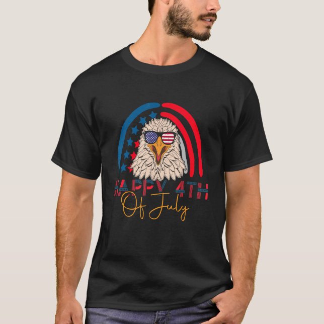 Camiseta Patriótica Águia 4 de julho Bandeira Americana Mer (Frente)