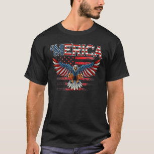 Camiseta Patriótica Águia 4 de julho Bandeira Americana Mer
