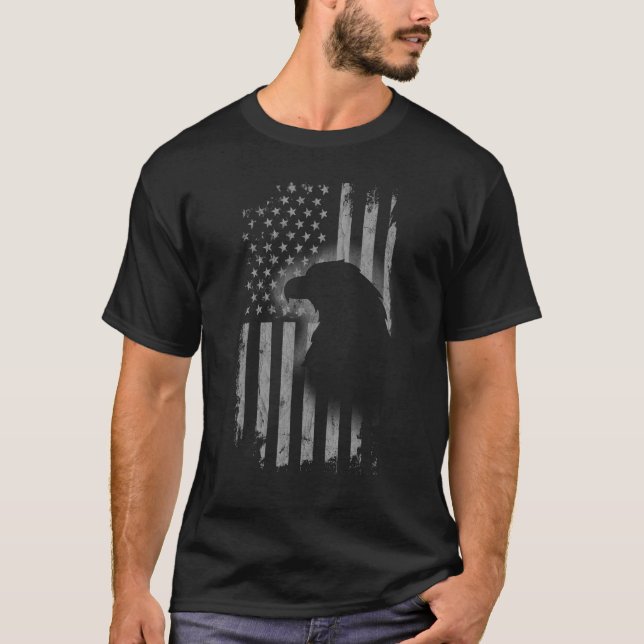 Camiseta Patriótica Águia Americana Bandeira Legal Animais  (Frente)