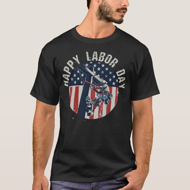 Camiseta Patriótica American Flag Lineman Worker construção (Frente)