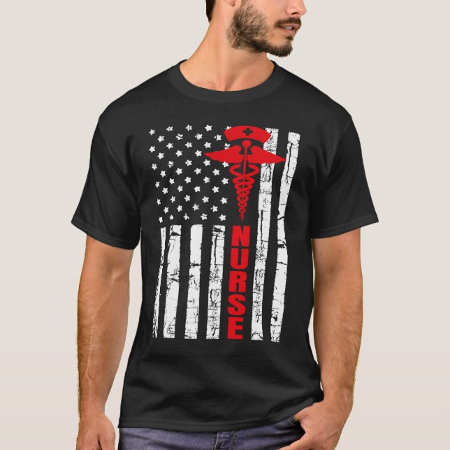 Camiseta Patriótica Americana Flag Registrada Enfermeira 4º (Frente)