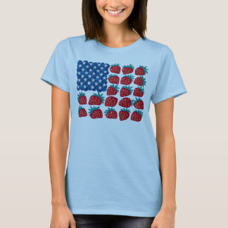 Camiseta Patriótica Americana Flag Strawberry Blueberry Art