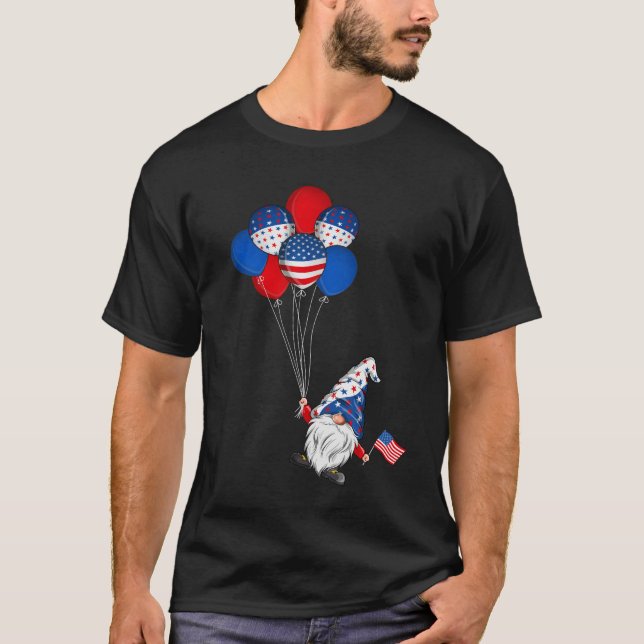 Camiseta Patriótica Americana Gnomos USA Bandeira 4 De Julh (Frente)