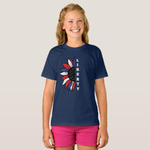 Camiseta Patriótica americana Half Sunflower Liberty