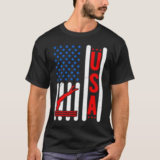 Camiseta Patriótica Americana Homens Nadando Fora (Frente)