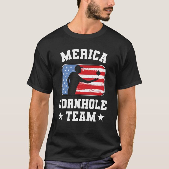 Camiseta Patriótica Americana Merica Cornhole Team Corn (Frente)