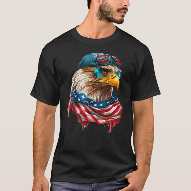 Camiseta Patriótica Bald Eagle 4 de julho Shirt Men USA Ame (Frente)