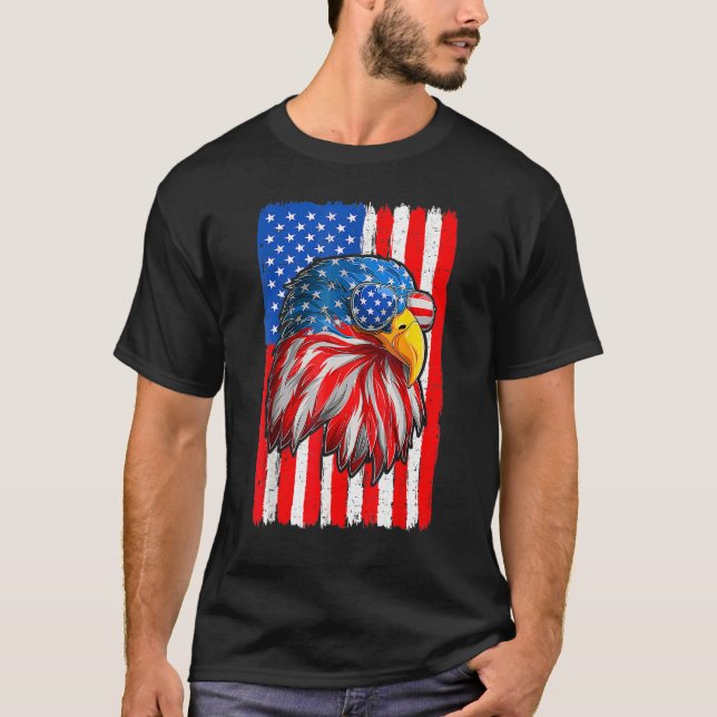 Camiseta Patriótica Bald Eagle Men 4 De Julho Americano Fla (Frente)