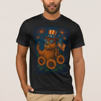 Camiseta Patriótica Capybara 4 de julho Fireworks Funny EUA