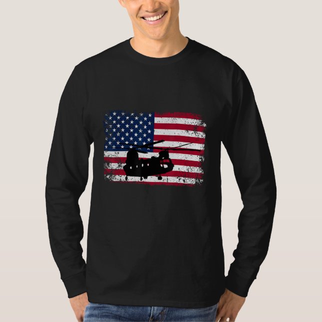 Camiseta Patriótica CH-47 Chinook Helicopter Bandeira Ameri (Frente)