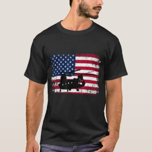Camiseta Patriótica CH-47 Chinook Helicopter Bandeira Ameri