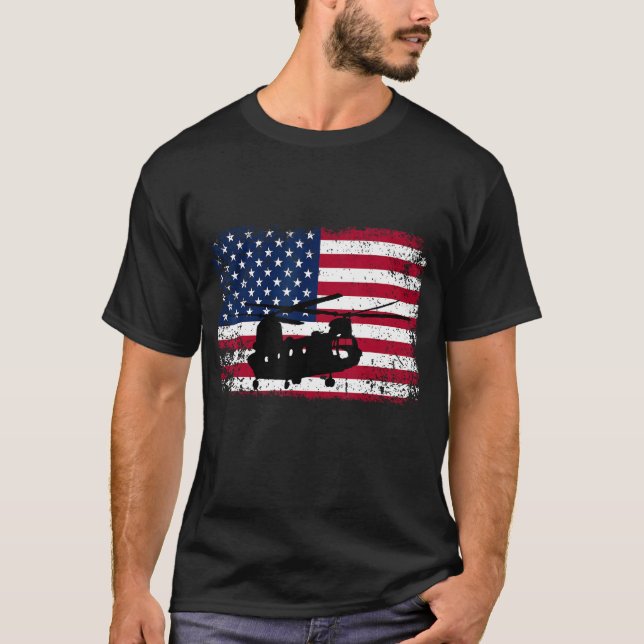 Camiseta Patriótica CH-47 Chinook Helicopter Bandeira Ameri (Frente)