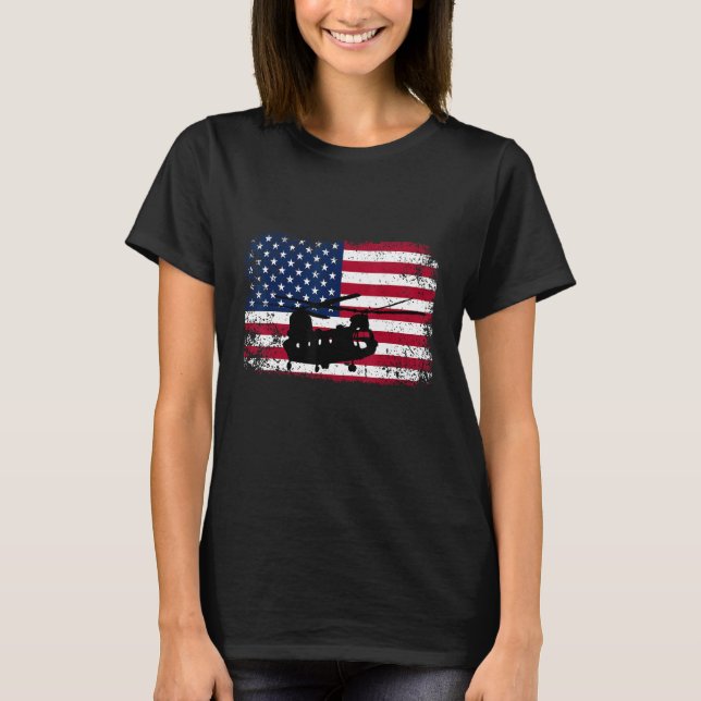 Camiseta Patriótica CH-47 Chinook Helicopter Bandeira Ameri (Frente)