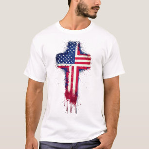 Camiseta "Patriótica Christian American Flag Cross