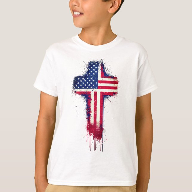 Camiseta "Patriótica Christian American Flag Cross (Frente)