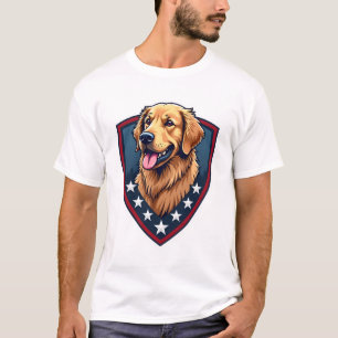 Camiseta Patriótica com Escudo de Golden Retriever