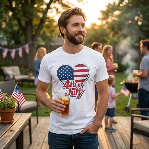 Camiseta Patriótica Coração 4 de Julho Bandeira EU