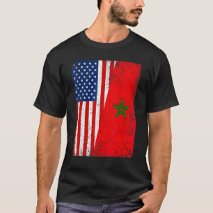 Camiseta Patriótica da Bandeira Americana e de Marrocos