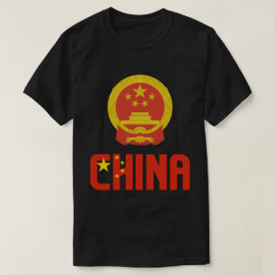 Camiseta Patriótica da Bandeira e Casaco de Armas da China