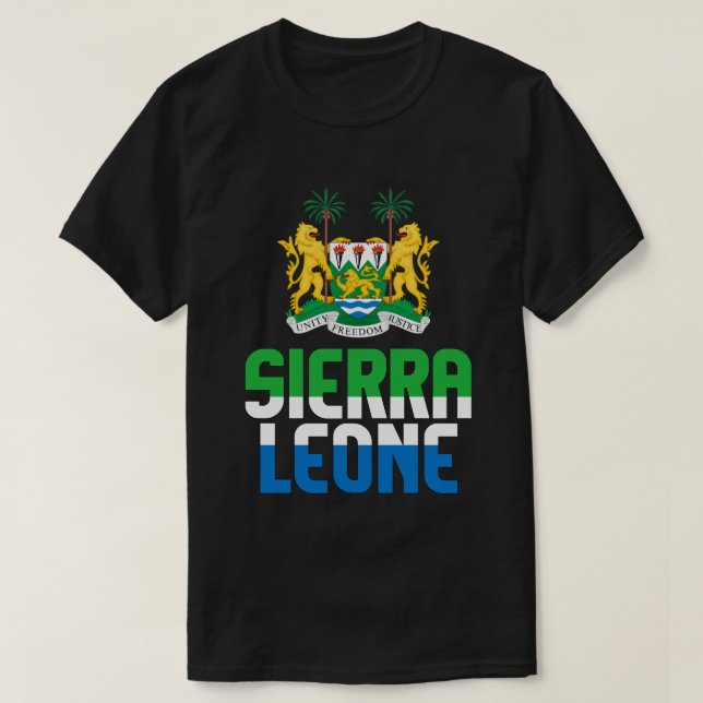 Camiseta Patriótica da Serra Leoa e Casaco de Armas (Frente do Design)