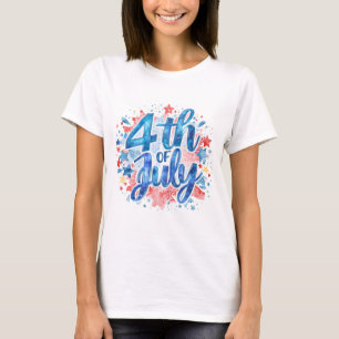 Camiseta Patriótica de Aquarela Feminina 4 de Julh