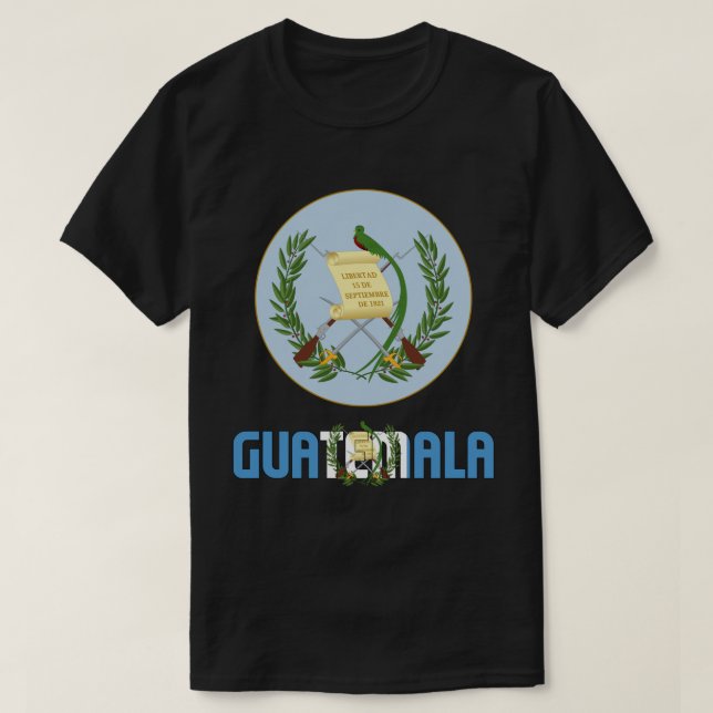 Camiseta Patriótica de bandeira e Casaco de armas da Guatem (Frente do Design)