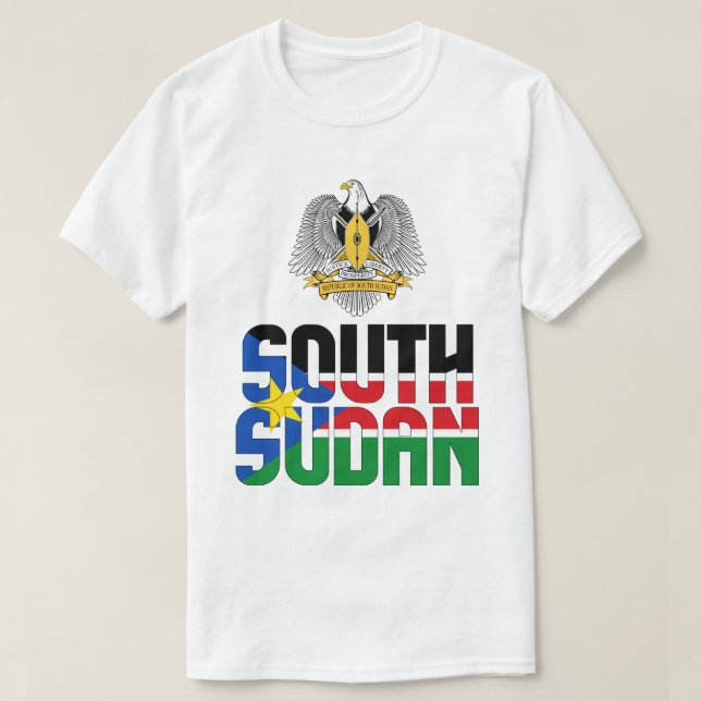 Camiseta Patriótica de Bandeira e Casaco de Armas do Sudão  (Frente do Design)