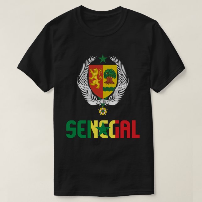Camiseta Patriótica de Bandeira e Casaco de Armas no Senega (Frente do Design)
