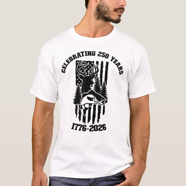 Camiseta Patriótica de caça e pesca de bandeiras americanas (Frente)