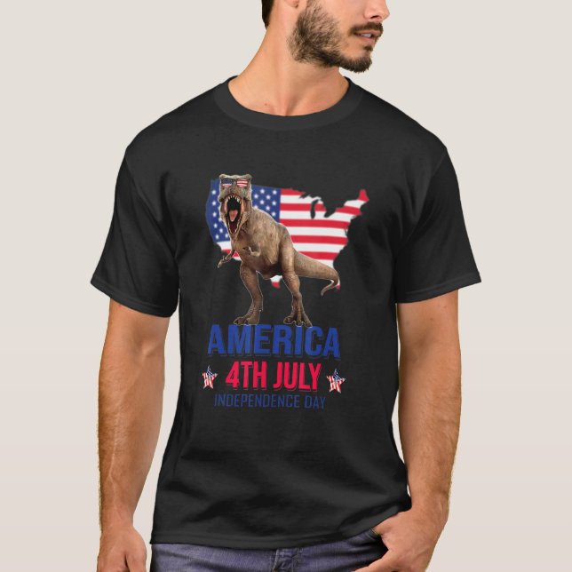 Camiseta Patriótica Dinossauro Americana 4º De Julho (Frente)