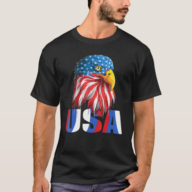 Camiseta Patriótica Eagle 4 de julho dos Estados Unidos Ban (Frente)