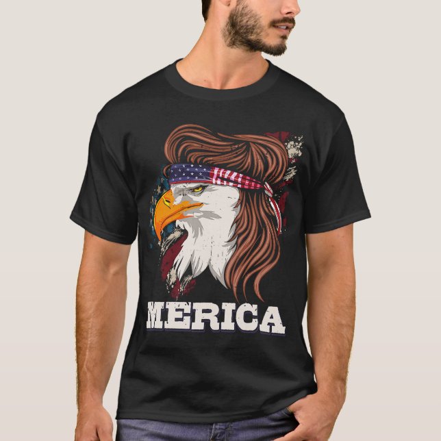 Camiseta Patriótica Eagle Mullet 4 de julho Orgulho America (Frente)