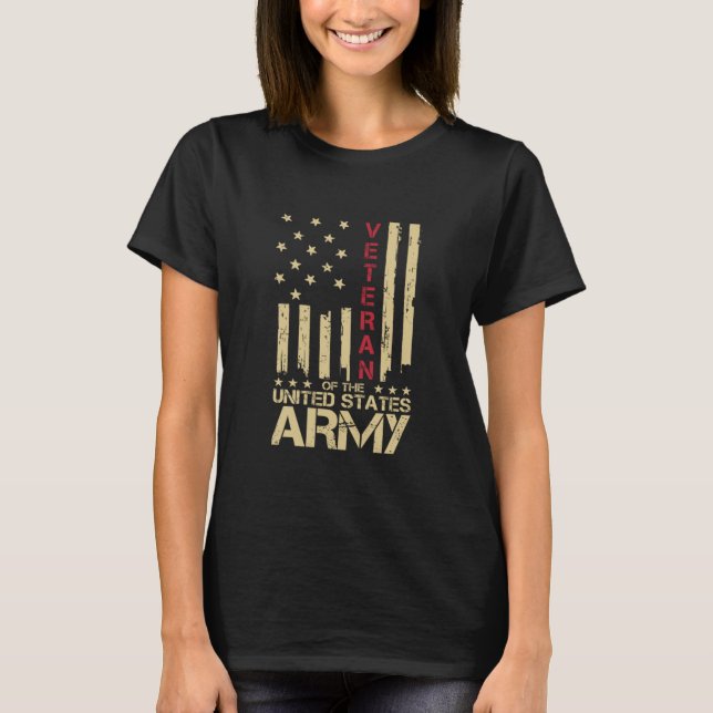 Camiseta Patriótica Exército Americano Veterano Linha Verme (Frente)