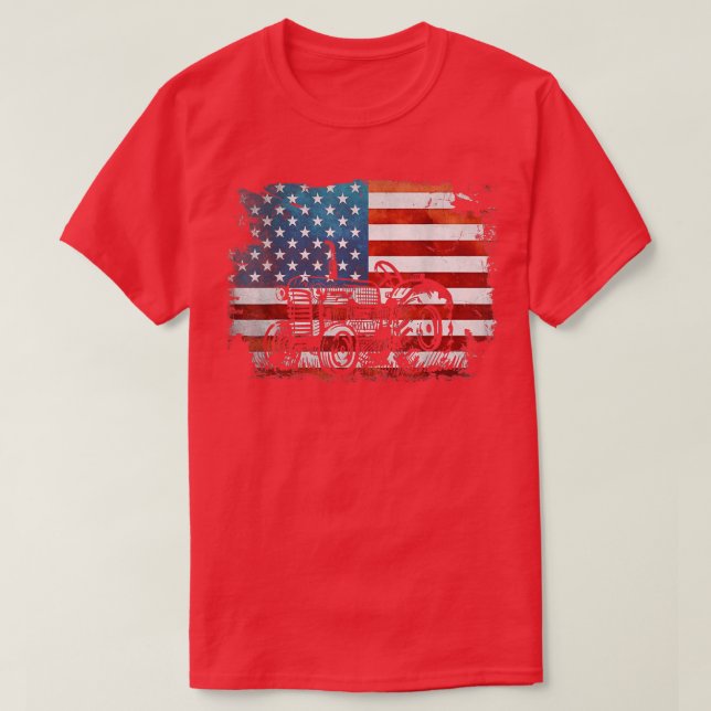 Camiseta Patriótica Farmer American Flag Trator 4 De Julho (Frente do Design)