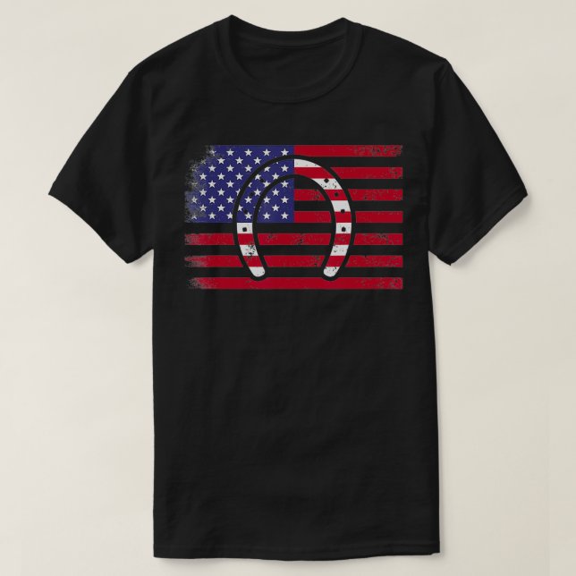 Camiseta Patriótica Ferradura Americana Bandeira 4 de julho (Frente do Design)