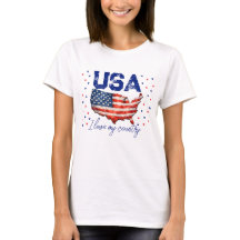 Camiseta Patriótica Mapa Antigo dos EUA - Eu Amo M