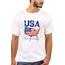 Camiseta Patriótica Mapa Antigo dos EUA - Eu Amo M