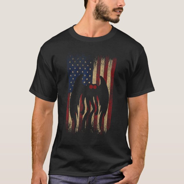 Camiseta Patriótica Mothman American Flag Mothman Cryptid (Frente)