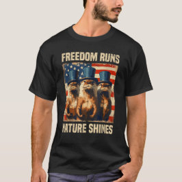 Camiseta Patriótica Otter USA Flag Animais Engraçados