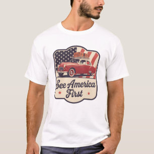 Camiseta Patriótica Retro Roadtrip EUA 4 de julho