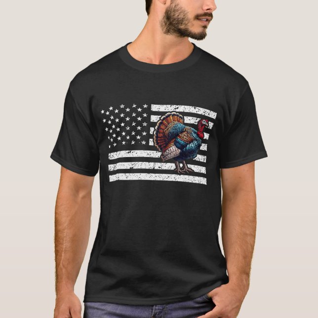 Camiseta Patriótica Turquia Bandeira Americana Ação de Graç (Frente)