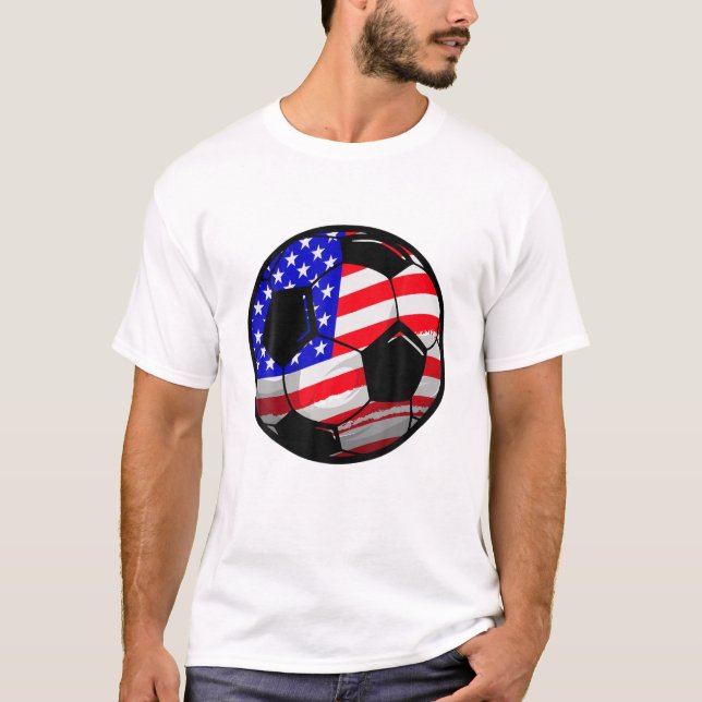 Camiseta Patriótica USA American Flag Soccer 4 De Julho Fam (Frente)