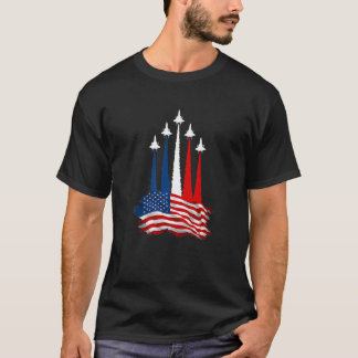 Camiseta Patriótica USA Flag Fighter Jets Flag Heart 4th of