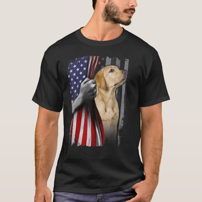 Camiseta Patriótica Yellow Labrador American Flag Dog Famil (Frente)
