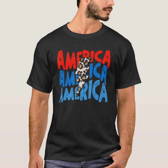 Camiseta Patriótico 4º Bolt de Relâmpago Leopardo da Améric (Frente)