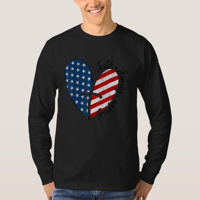Camiseta Patriótico 4 De Julho, Bandeira Americana Heart Fa (Frente)