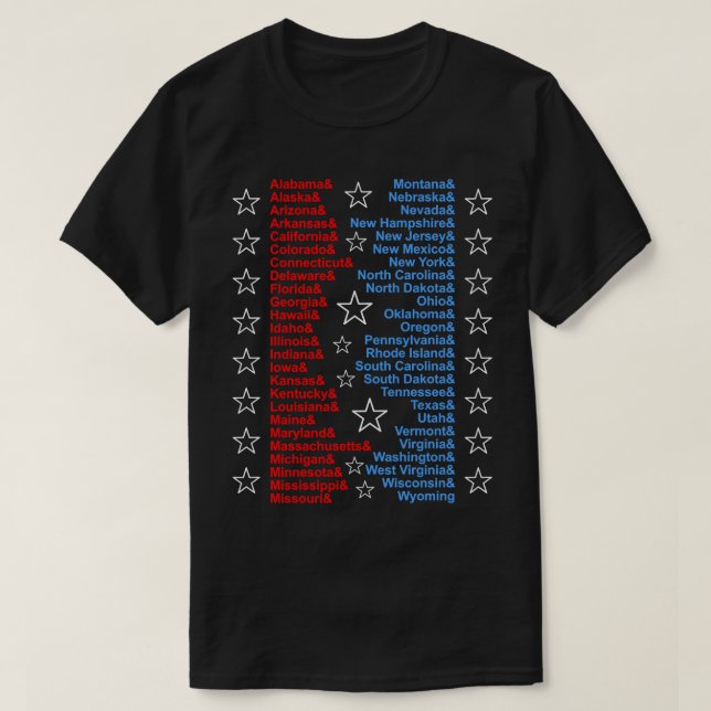 Camiseta Patriótico 50 Estados Azul Branco Vermelho Ampersa (Frente do Design)